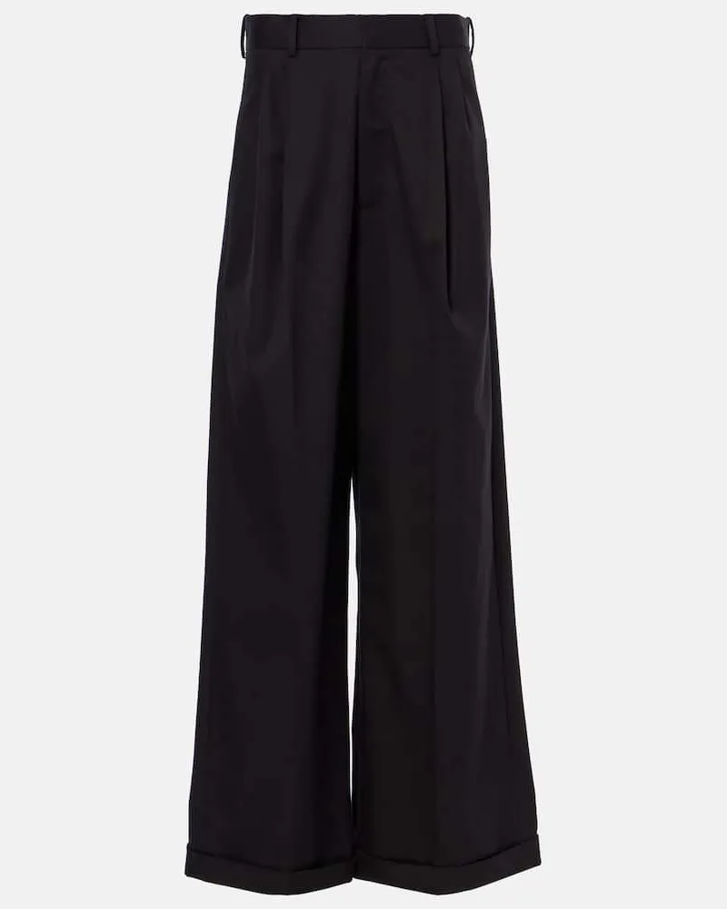 Loewe Pantaloni a gamba larga in cotone e seta Nero
