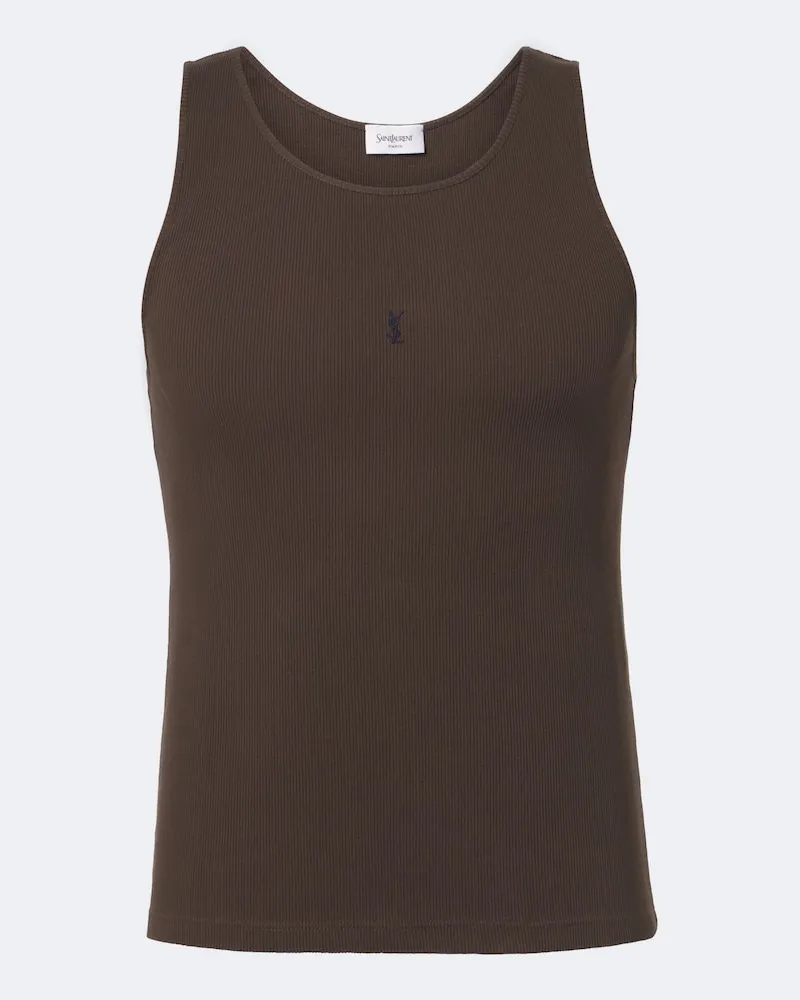 Saint Laurent Tank top Cassandre in cotone Marrone