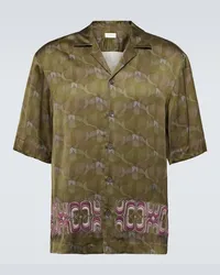 Dries van Noten Camicia bowling con stampa e ricamo Verde