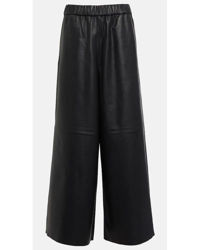 FRANKIE Shop Pantaloni Sidney a gamba larga in pelle Nero