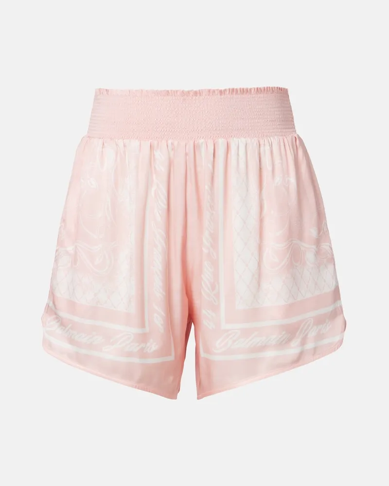 Balmain Shorts in raso con stampa Rosa