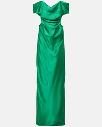 Vivienne Westwood Abito lungo in raso con scollo bardot Verde