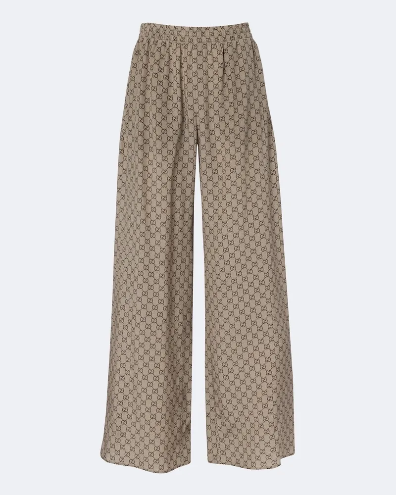 Gucci Pantaloni GG in crêpe de chine di seta Beige