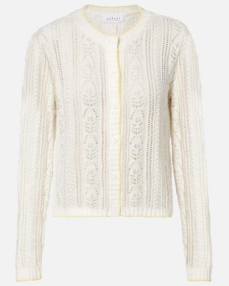 Velvet Cardigan Daisy in misto cotone pointelle Bianco
