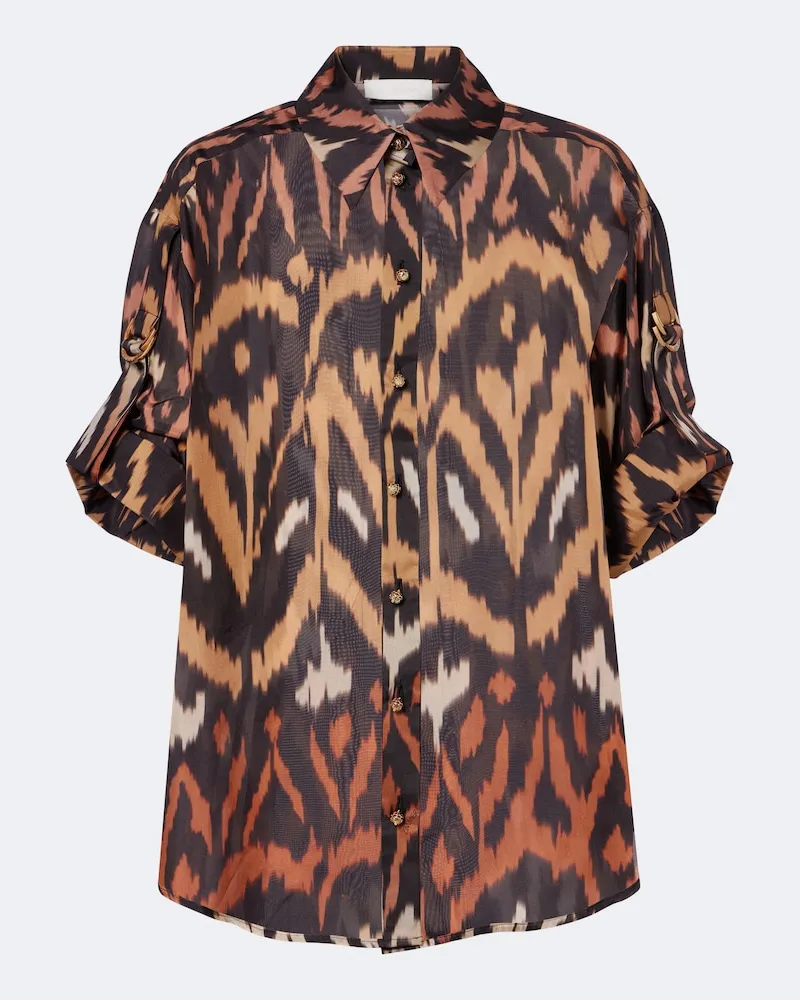 Zimmermann Camicia Aster in seta con stampa Marrone