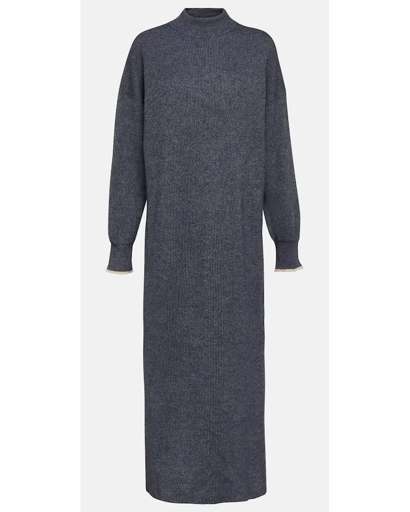 Brunello Cucinelli Abito midi in cotone e alpaca a coste Blu