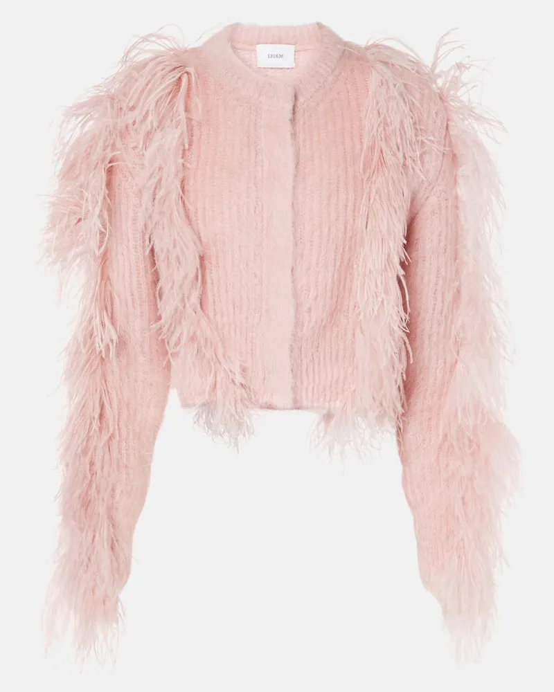 Erdem Cardigan in misto mohair con piume Rosa