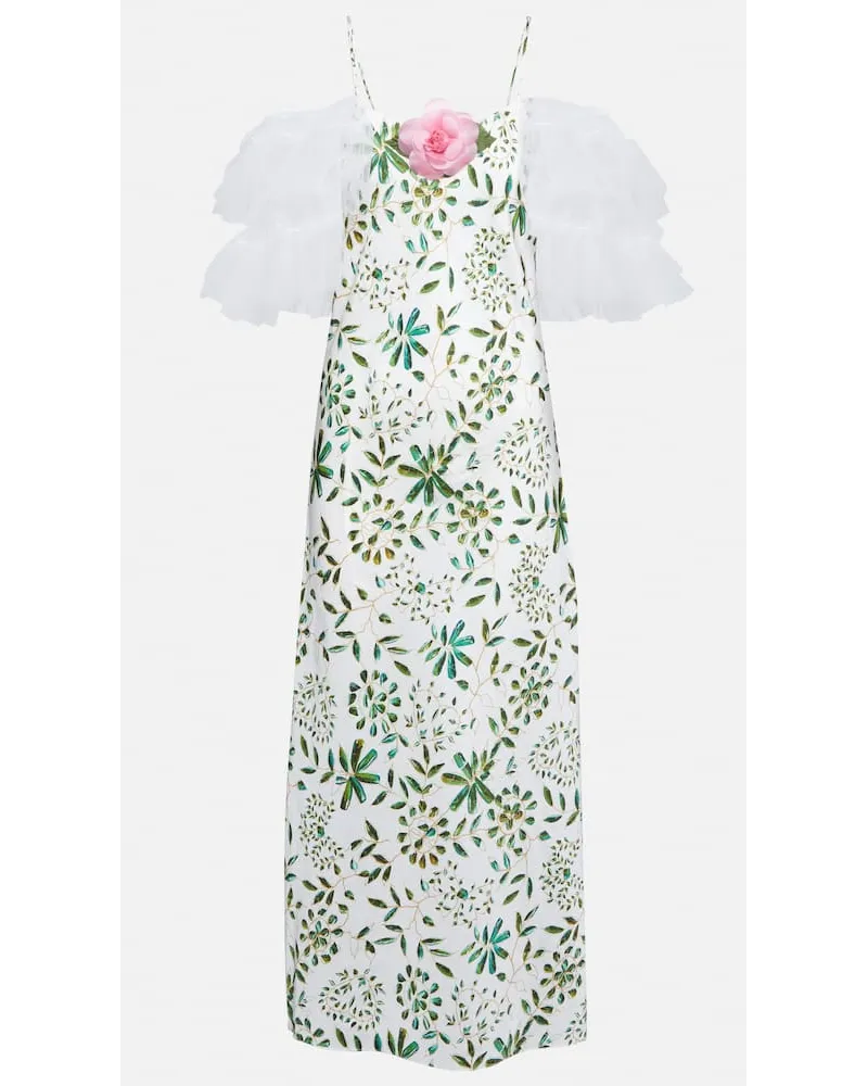 Rodarte Abito midi in seta con applicazione floreale Verde