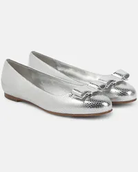 Ferragamo Ballerine Vara in pelle metallizzata Argento