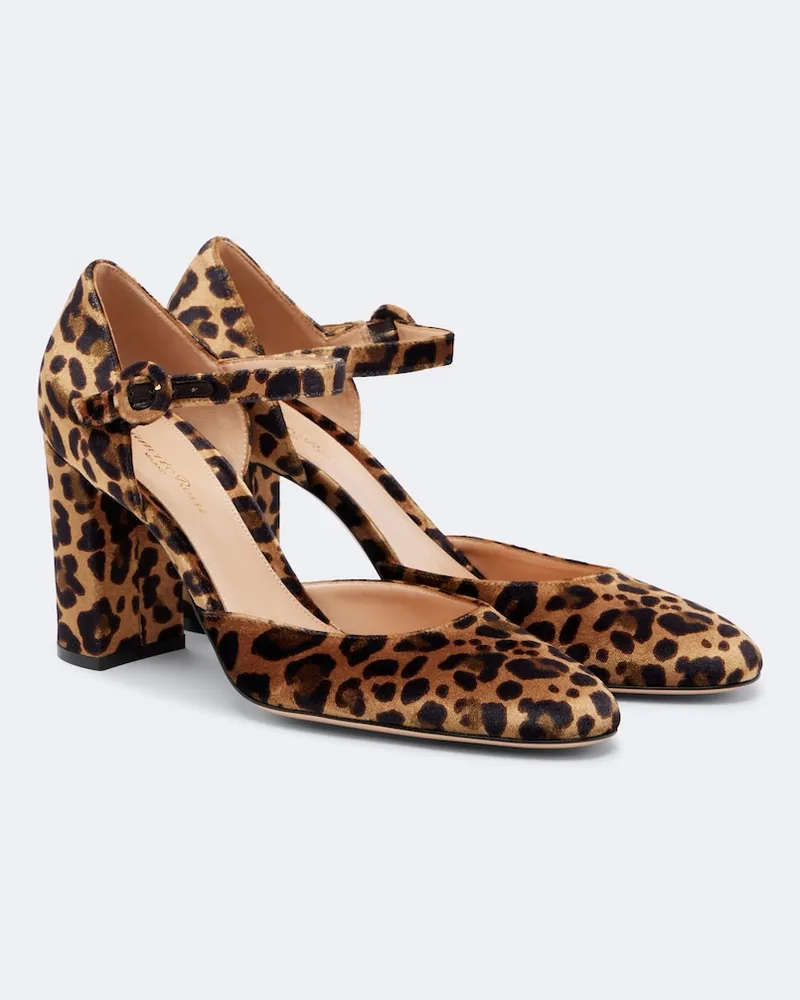 Gianvito Rossi Pumps in velluto con stampa leopardata Marrone