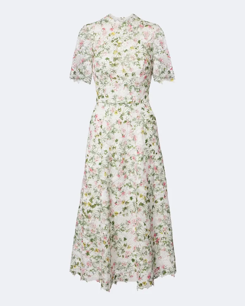 Monique Lhuillier Abito bustier in pizzo floreale Bianco