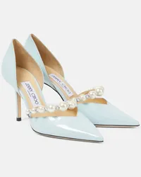 Jimmy Choo Pumps Aurelie 85 in vernice con perle bijoux Blu