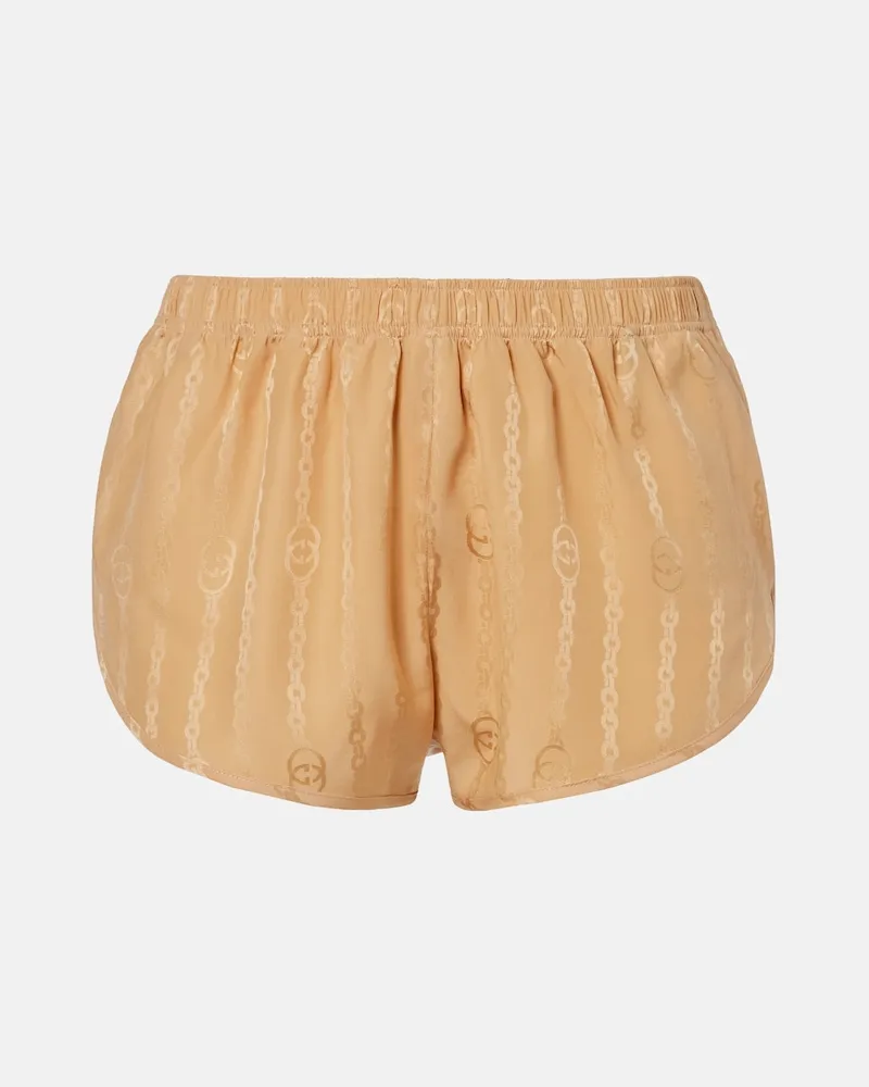 Gucci Shorts Interlocking G in jacquard di seta Beige