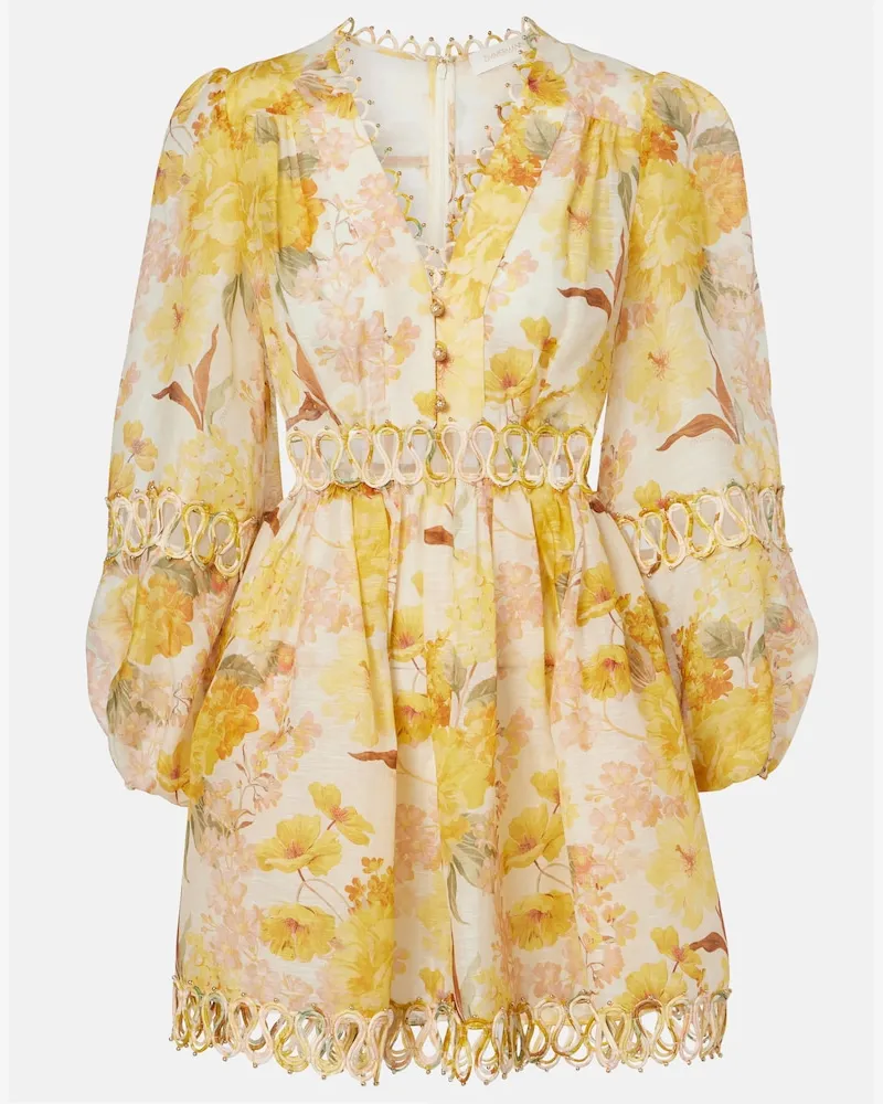 Zimmermann Miniabito Como in lino e seta con stampa floreale Giallo