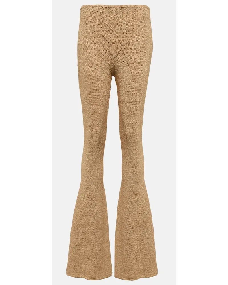 Magda Butrym Leggings flared a vita alta in crochet Beige