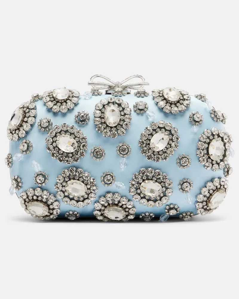 Self-Portrait Clutch in raso con cristalli Blu