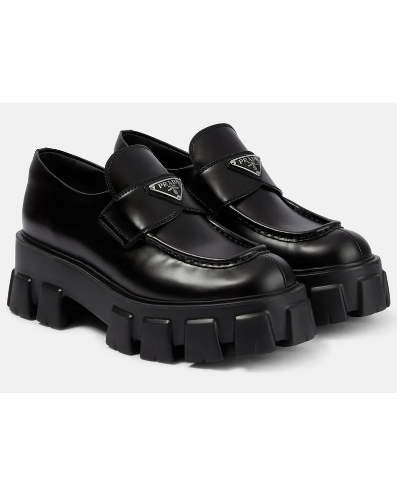Prada Mocassini Monolith in pelle con platform Nero