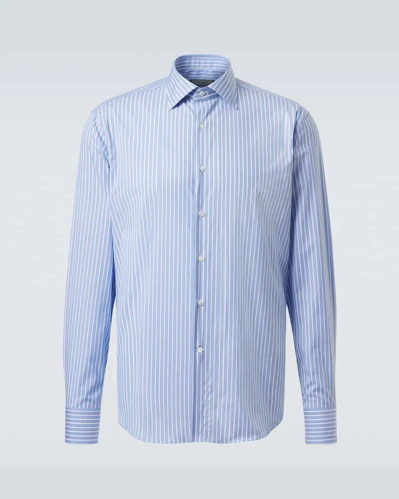Canali Camicia in popeline di cotone a righe Blu