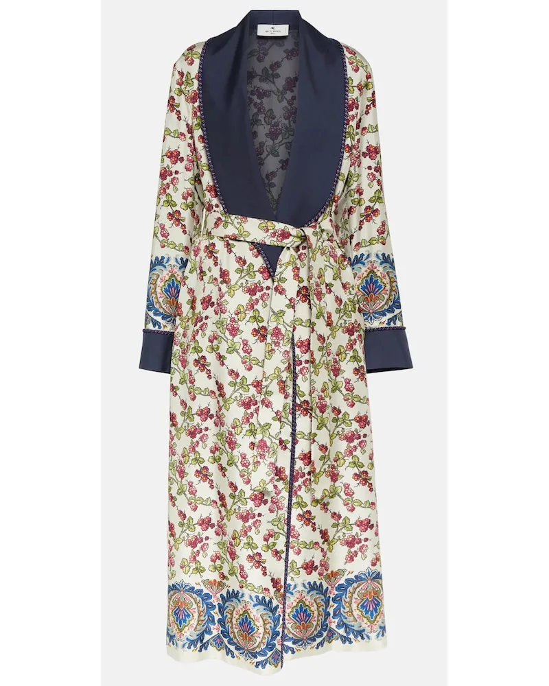 Etro Cappotto in seta con stampa e cintura Multicolore