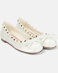 Valentino Garavani Ballerine Rockstud in raso e pelle Bianco