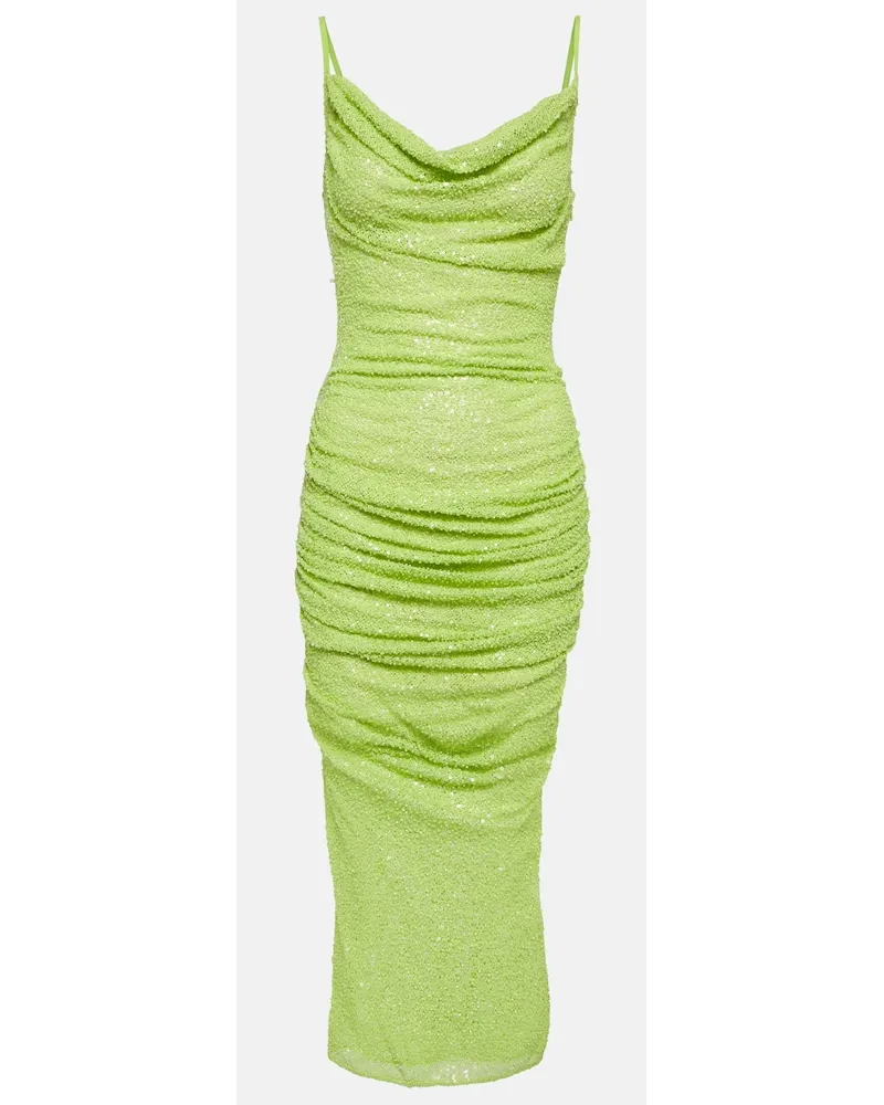 Self-Portrait Abito midi in mesh con paillettes Verde