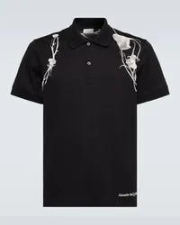 Alexander McQueen Polo in cotone con ricamo Nero