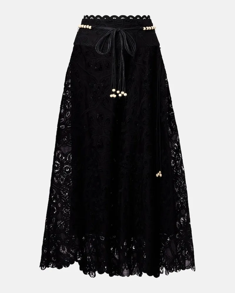 Zimmermann Gonna midi Rhiannon in cotone con ricamo Nero