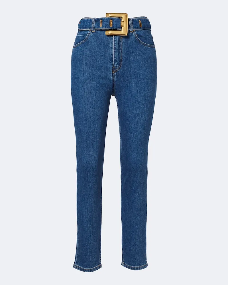 Balmain Jeans cropped a vita alta con cintura Blu