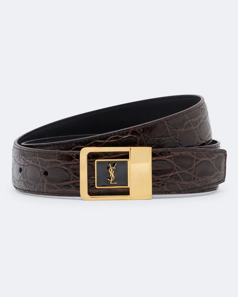 Saint Laurent Cintura La 66 in pelle stampata Marrone