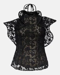 Oscar de la Renta Top in pizzo guipure con ruches Nero