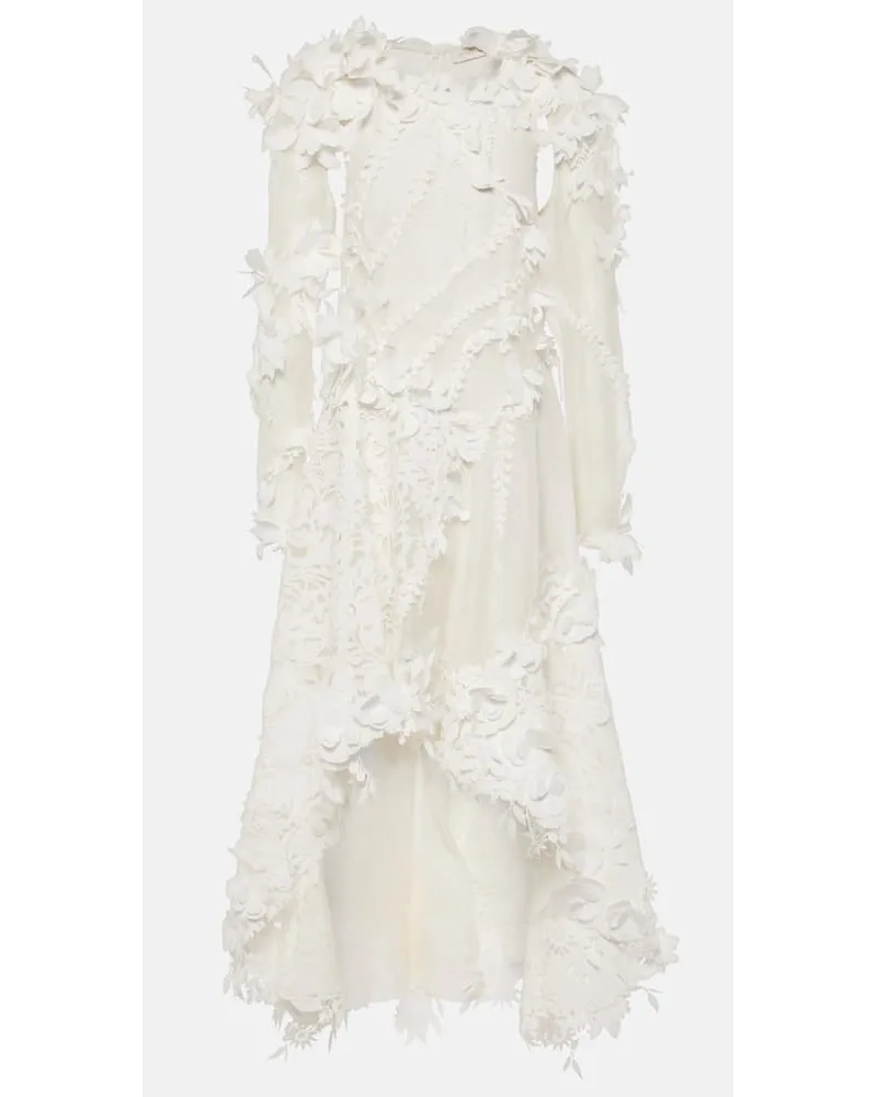 Zimmermann Abito midi Tranquillity in organza di lino e seta Bianco