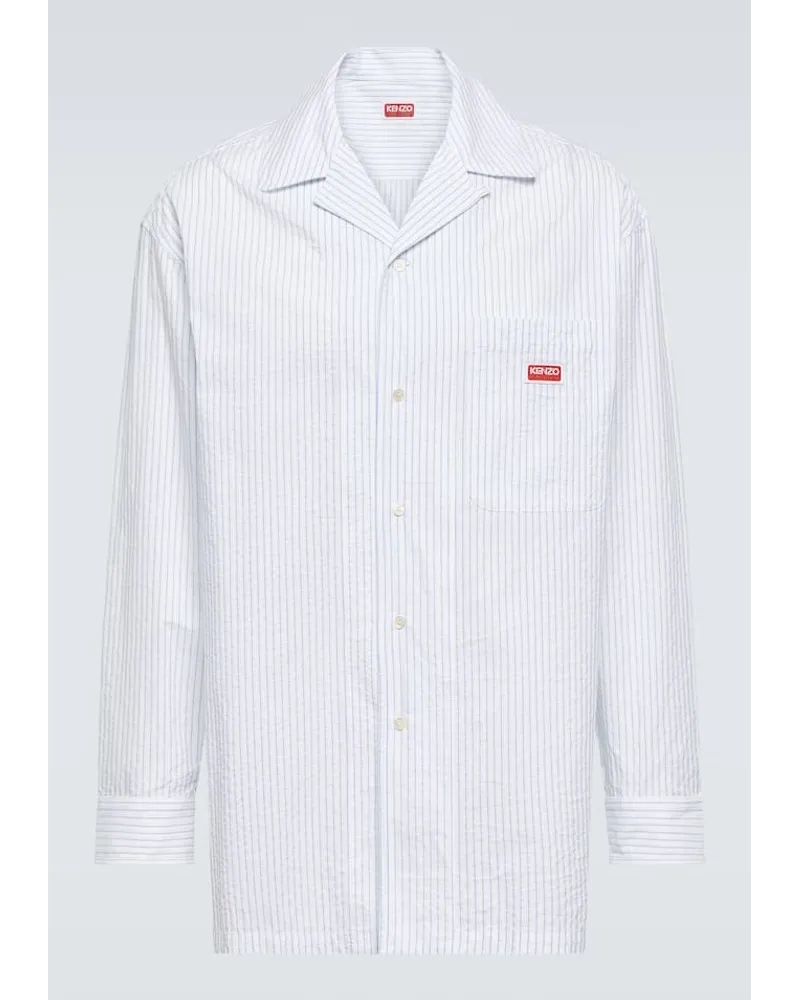 Kenzo Camicia gessata in popeline di cotone Blu