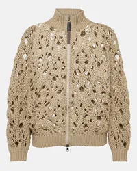 Brunello Cucinelli Cardigan in crochet di cotone Beige