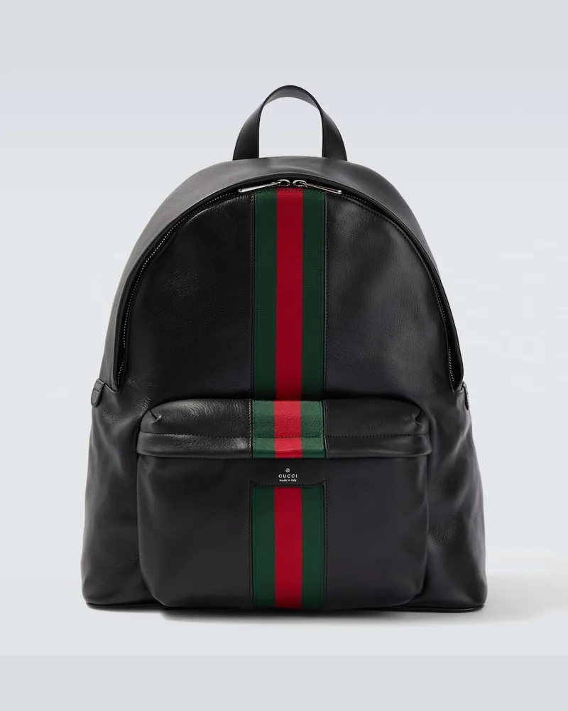 Gucci Zaino Web Stripe in pelle Nero