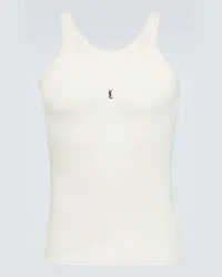 Saint Laurent Tank top in jersey di cotone con logo Bianco