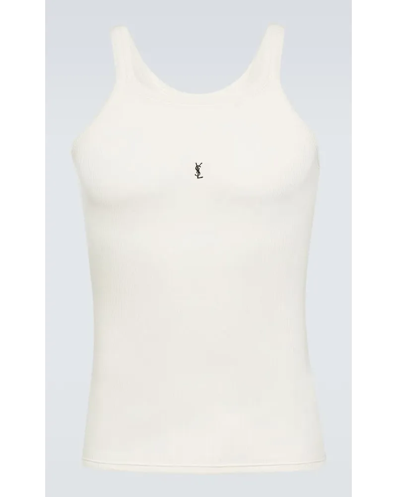 Saint Laurent Tank top in jersey di cotone con logo Bianco