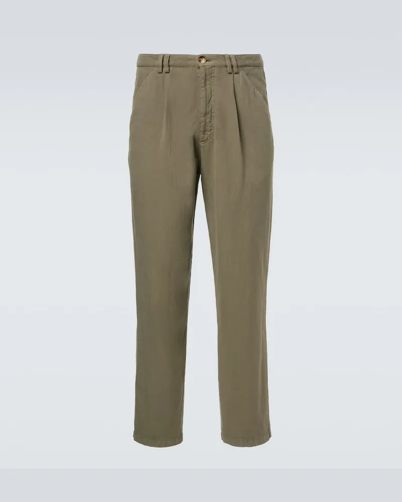 Brunello Cucinelli Pantaloni regular in cotone e lino Verde