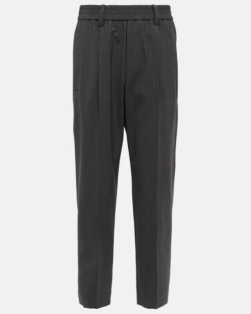 Brunello Cucinelli Pantaloni tapered in misto lana Grigio