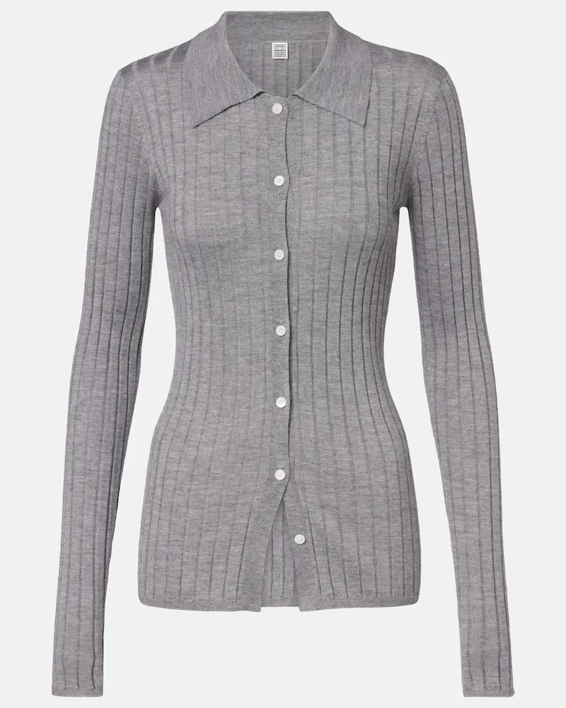 Totême Cardigan in cashmere e seta a coste Grigio