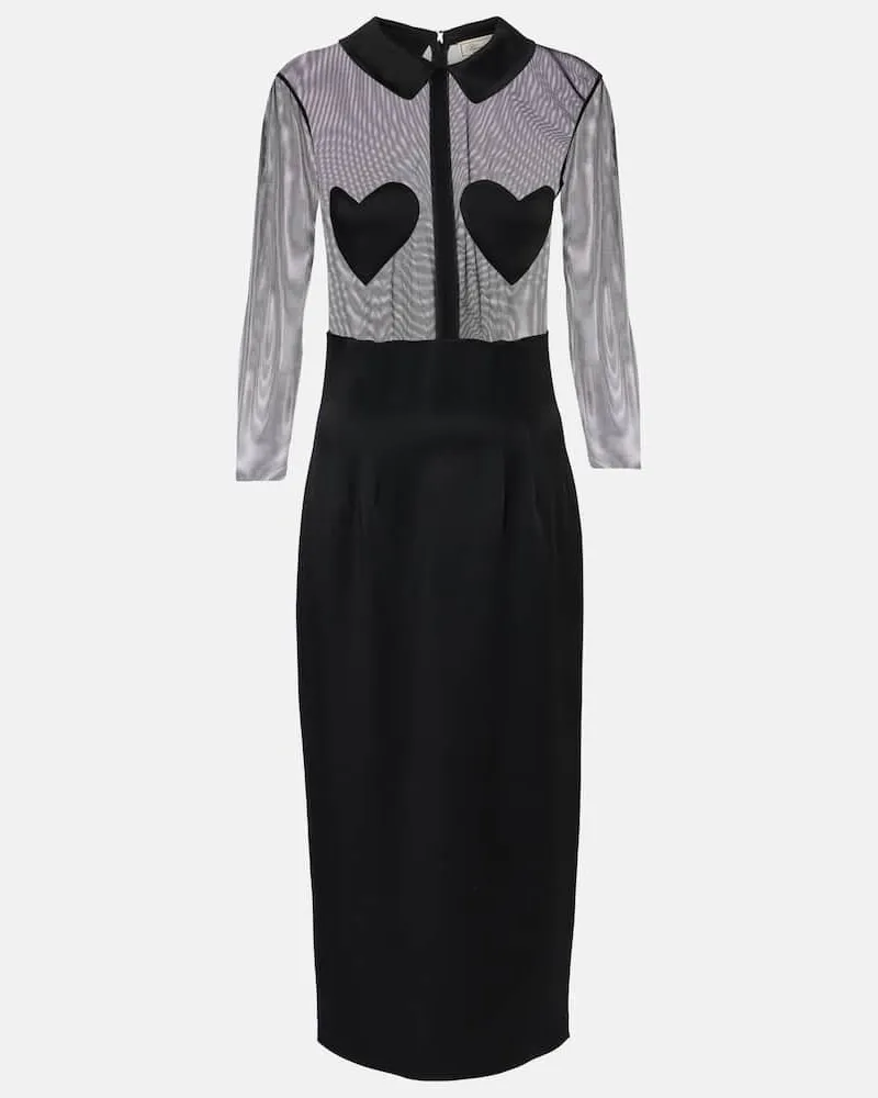 Blumarine Abito midi in mesh e raso Nero
