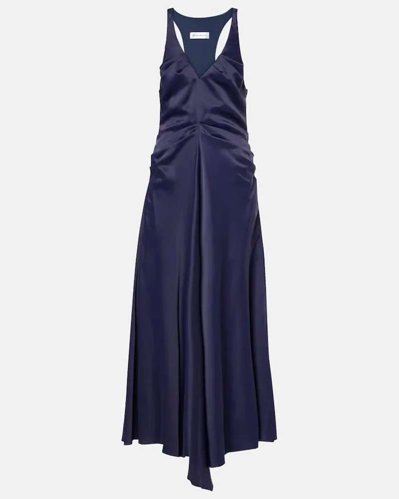 Victoria Beckham Abito lungo in raso arricciato Blu
