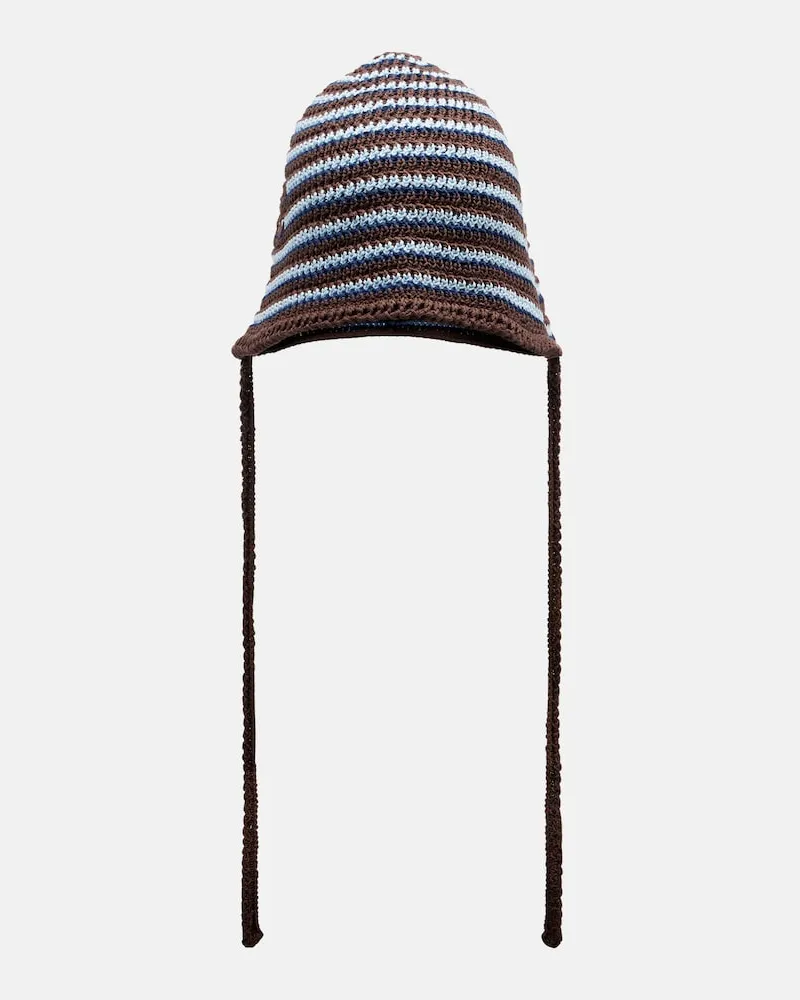 Miu Miu Cappello in maglia di cotone a righe Marrone