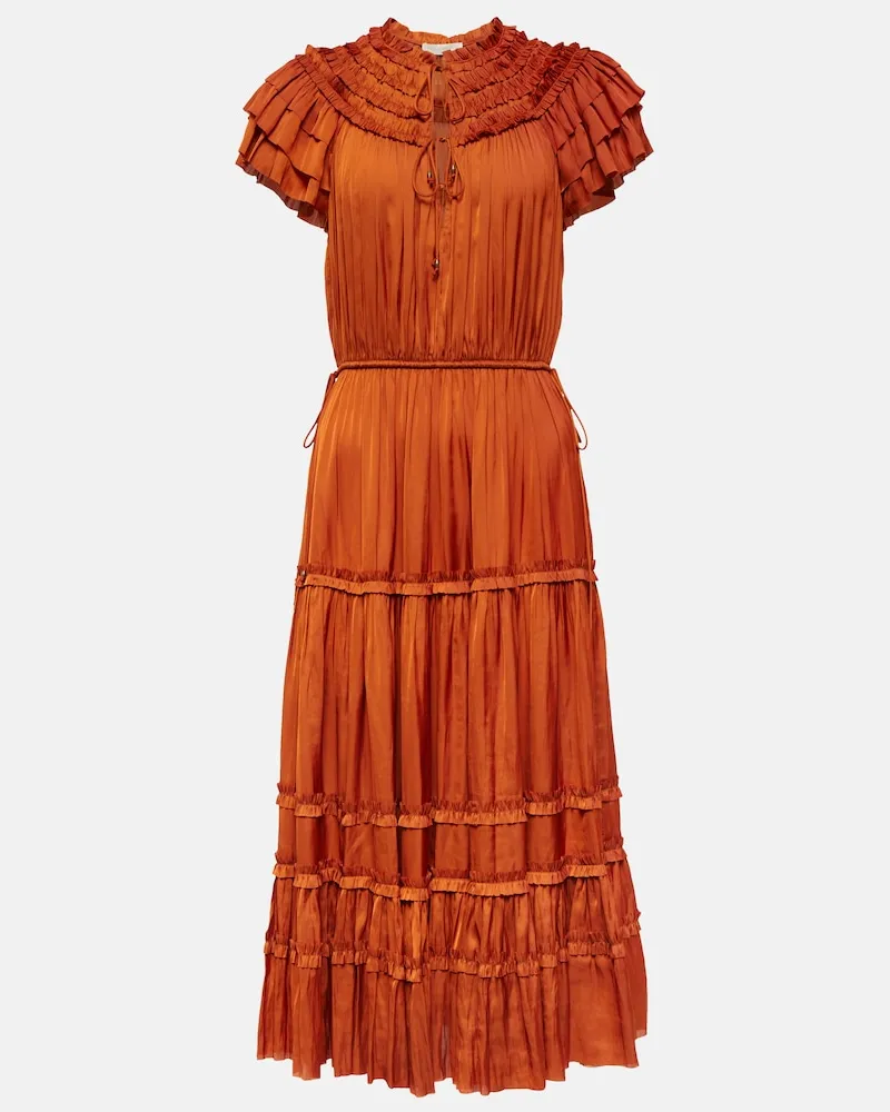 Ulla Johnson Abito midi Isadora in raso Arancione