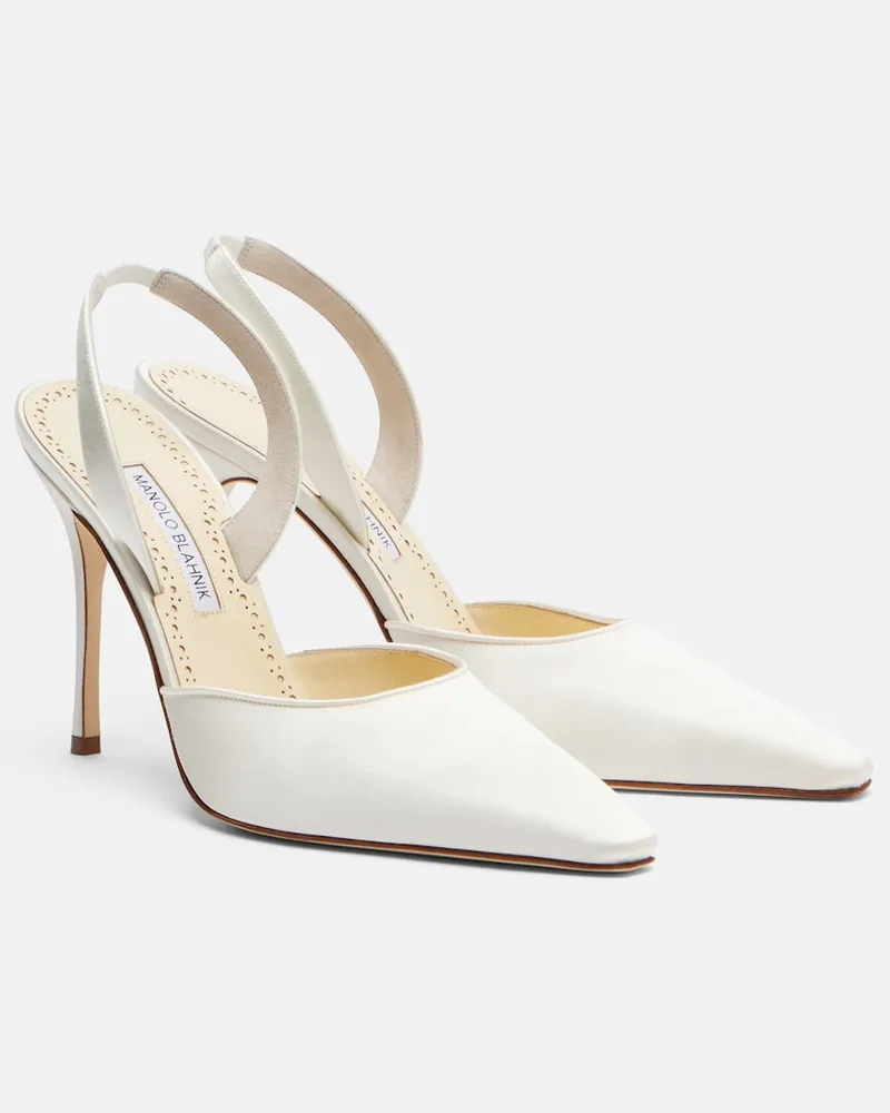 Manolo Blahnik Pumps slingback Borelapla in raso Bianco