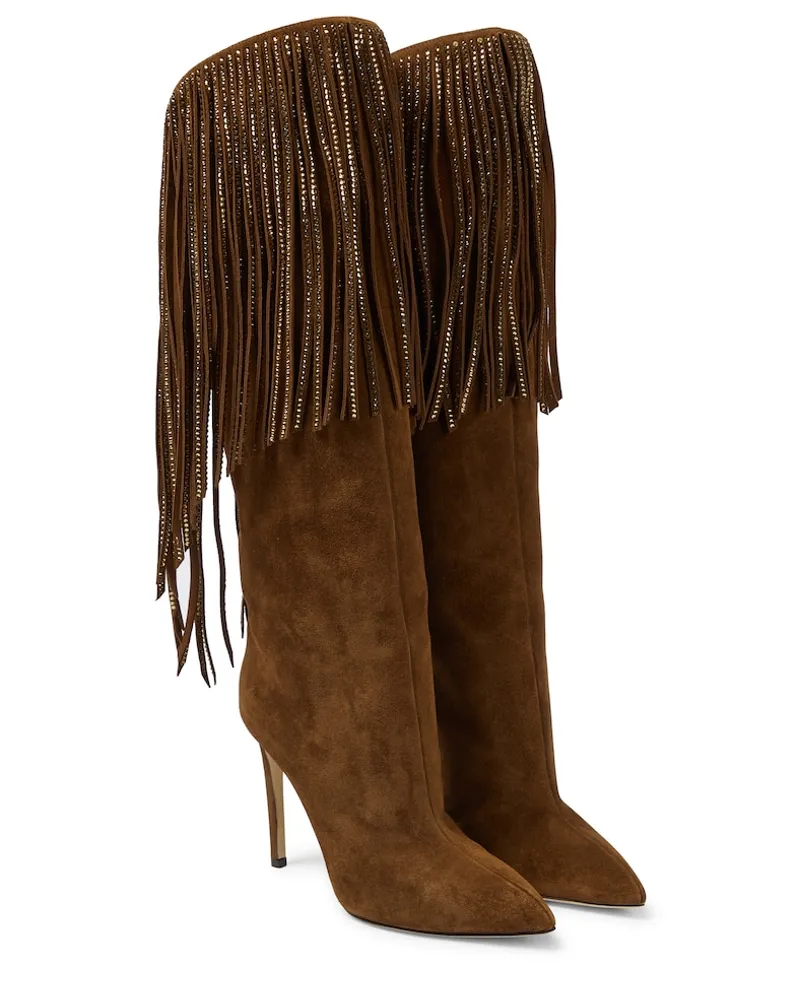 Paris Texas Stivali in suede con frange e cristalli Marrone