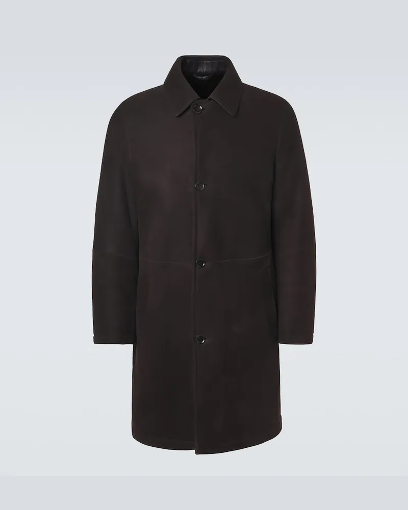 Brioni Cappotto in suede con shearling Marrone