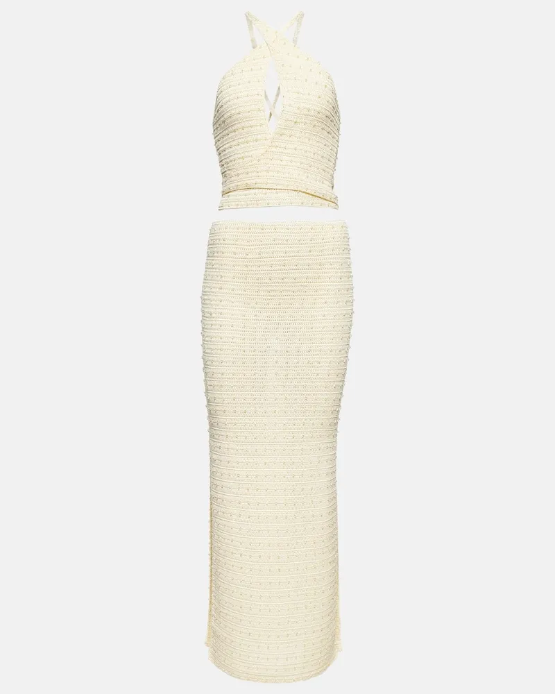 Aya Muse Abito lungo Veluti in crochet con perline Beige