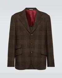 Brunello Cucinelli Blazer in lana, seta e cashmere tartan Marrone