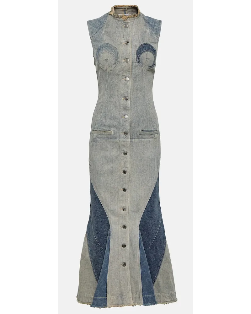 Marine Serre Abito midi All Over Moon di jeans Blu