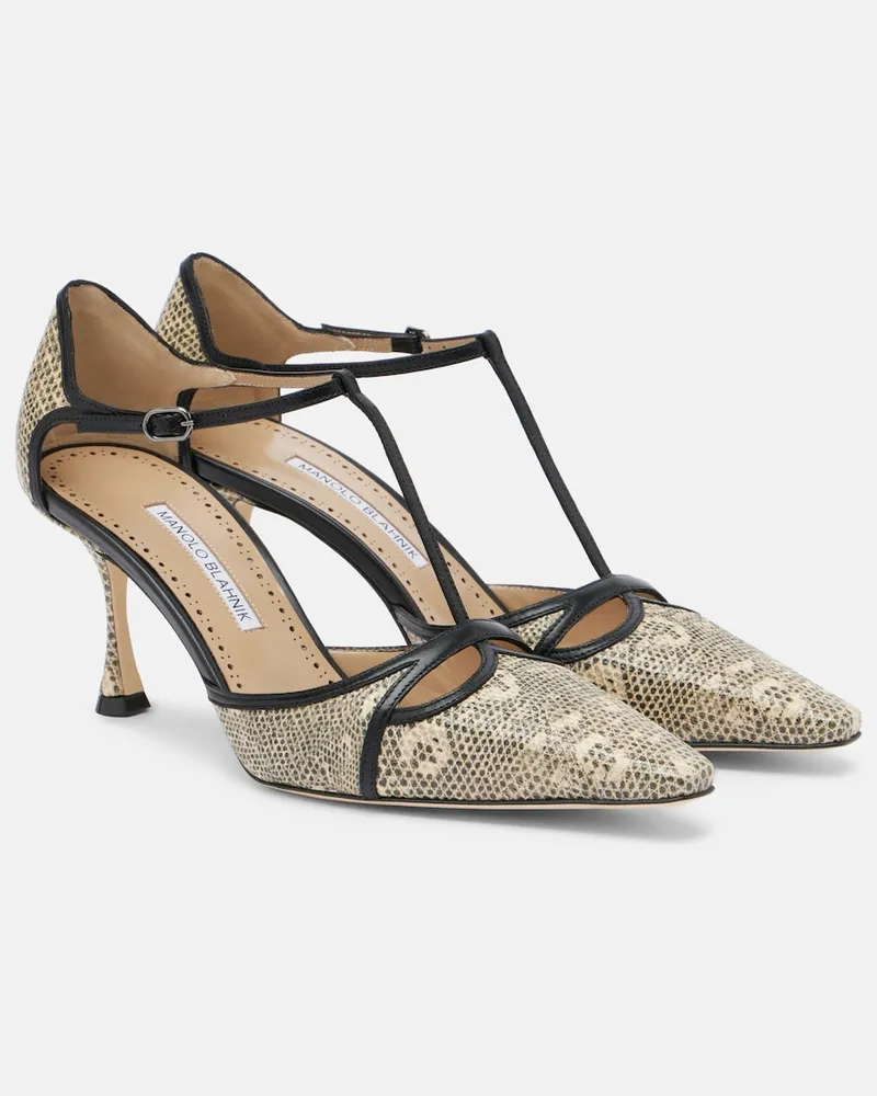 Manolo Blahnik Pumps Gish in pelle con stampa lucertola Beige
